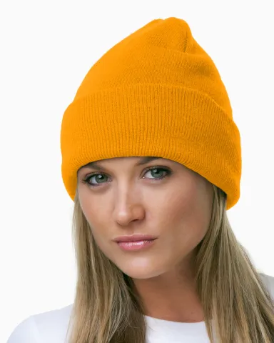 3825 Bayside Knit Cuff Beanie in Gold front view