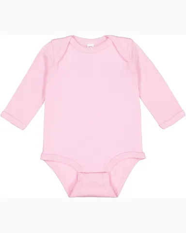 4411 Rabbit Skins Infant Baby Rib Long-Sleeve Cree in Pink front view