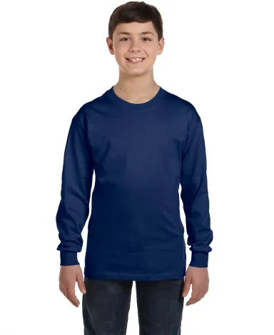 5400B Gildan Youth Heavy Cotton Long Sleeve T-Shir in Navy front view