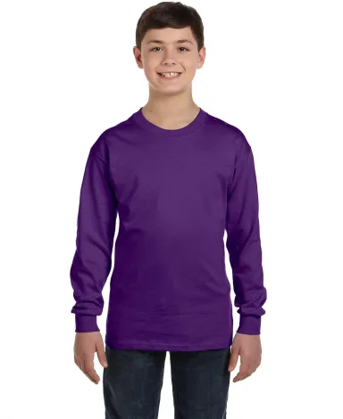 5400B Gildan Youth Heavy Cotton Long Sleeve T-Shir in Purple front view