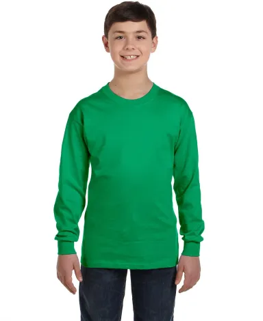 5400B Gildan Youth Heavy Cotton Long Sleeve T-Shir in Irish green front view
