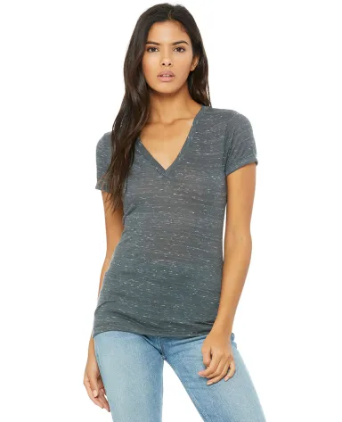 BELLA 6035 Womens Deep V-Neck T-shirt in Charcoal marble front view