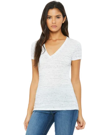 BELLA 6035 Womens Deep V-Neck T-shirt in White marble front view