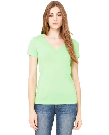BELLA 6035 Womens Deep V-Neck T-shirt in Neon green front view