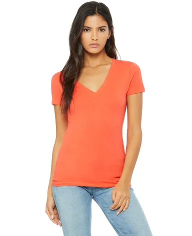 BELLA 6035 Womens Deep V-Neck T-shirt in Coral front view