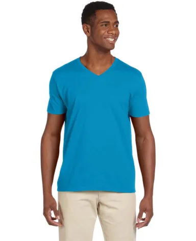 64V00 Gildan Adult Softstyle V-Neck T-Shirt in Sapphire front view