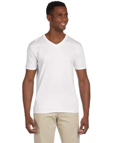 64V00 Gildan Adult Softstyle V-Neck T-Shirt in White front view