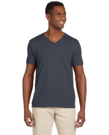64V00 Gildan Adult Softstyle V-Neck T-Shirt in Charcoal front view