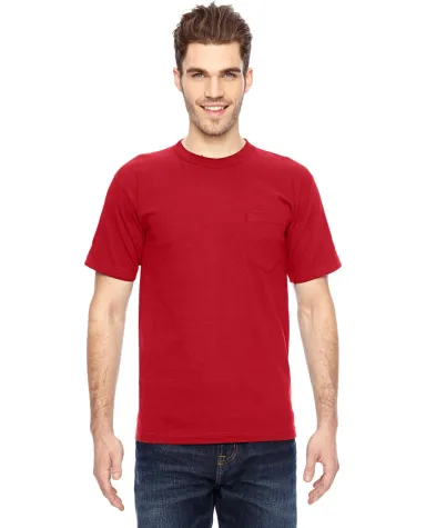 7100 Bayside Adult Short-Sleeve Tee with Pocket in Red front view