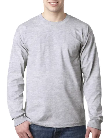 8100 Bayside Adult Long-Sleeve Cotton Tee with Poc in Ash front view