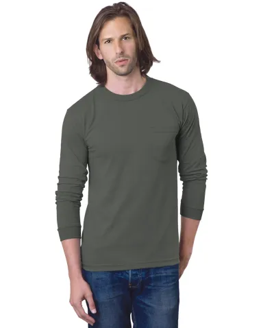8100 Bayside Adult Long-Sleeve Cotton Tee with Poc in Charcoal front view