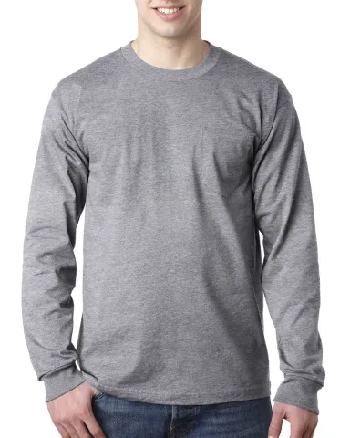 8100 Bayside Adult Long-Sleeve Cotton Tee with Poc in Dark ash front view