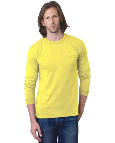 8100 Bayside Adult Long-Sleeve Cotton Tee with Poc in Yellow front view