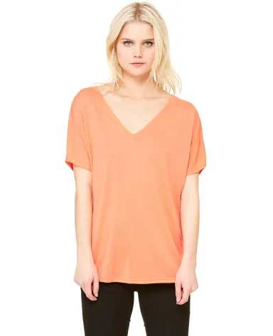 BELLA 8815 Womens Flowy V-Neck T-shirt in Coral front view
