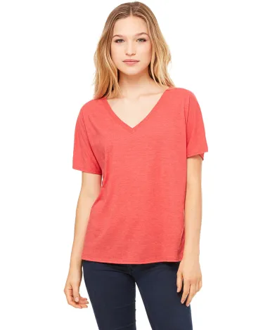 BELLA 8815 Womens Flowy V-Neck T-shirt in Red triblend front view
