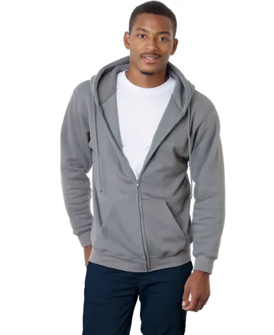 900 Bayside Adult Hooded Full-Zip Blended Fleece in Charcoal front view