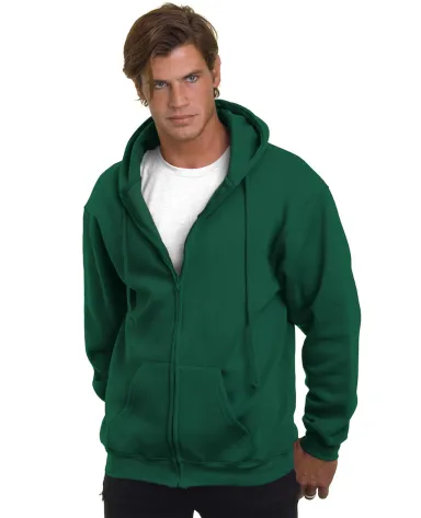 900 Bayside Adult Hooded Full-Zip Blended Fleece in Hunter green front view