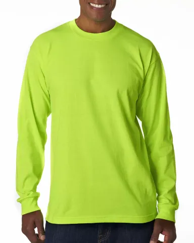 B1715 Bayside Adult Long-Sleeve Blended Tee LIME GREEN front view