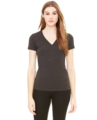BELLA 8435 Womens Fitted Tri-blend Deep V T-shirt in Char blk triblnd front view