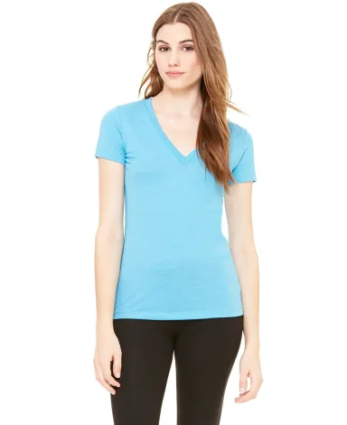 BELLA 8435 Womens Fitted Tri-blend Deep V T-shirt in Aqua triblend front view