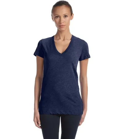 BELLA 8435 Womens Fitted Tri-blend Deep V T-shirt NAVY TRIBLEND front view