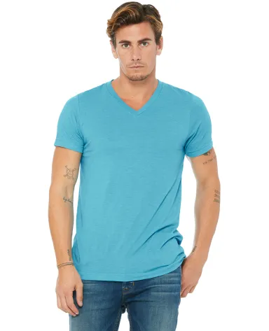 BELLA+CANVAS 3415 Men's Tri-blend V-Neck T-shirt in Aqua triblend front view