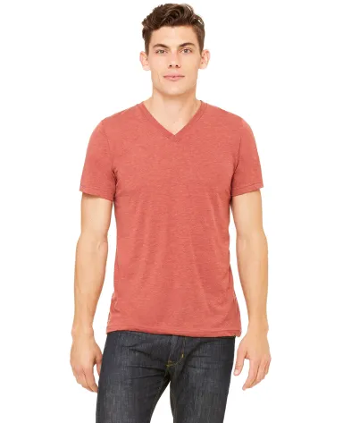 BELLA+CANVAS 3415 Men's Tri-blend V-Neck T-shirt in Clay triblend front view