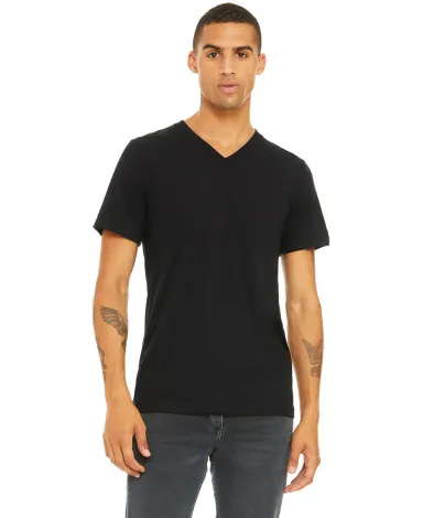 BELLA+CANVAS 3415 Men's Tri-blend V-Neck T-shirt in Solid blk trblnd front view
