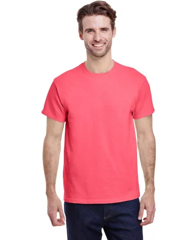 Gildan 5000 G500 Heavy Weight Cotton T-Shirt in Coral silk front view