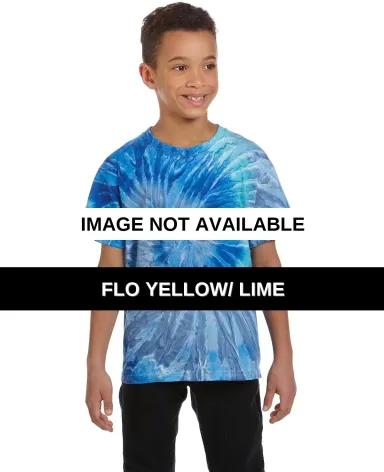 H1000b tie dye Youth Tie-Dyed Cotton Tee FLO YELLOW/ LIME front view