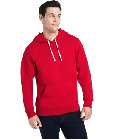 J8871 J-America Adult Tri-Blend Hooded Fleece RED SOLID front view