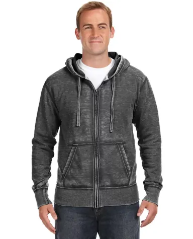 J8916 J-America Adult Vintage Zen Full-Zip Hooded  TWISTED BLACK front view