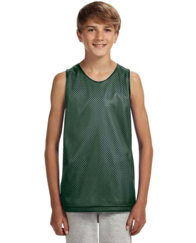 N2206 A4 Youth Reversible Mesh Tank in Hunter/ white front view