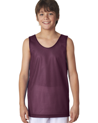 N2206 A4 Youth Reversible Mesh Tank in Maroon/ white front view
