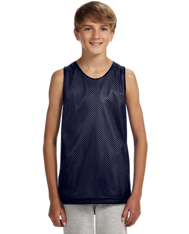 N2206 A4 Youth Reversible Mesh Tank in Navy/ white front view