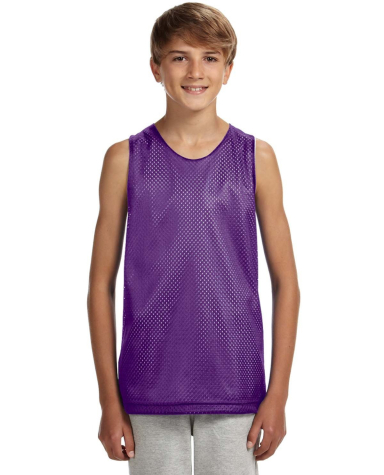 N2206 A4 Youth Reversible Mesh Tank in Purple/ white front view