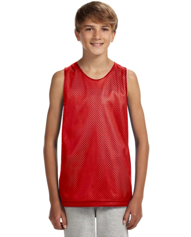 N2206 A4 Youth Reversible Mesh Tank in Scarlet/ white front view