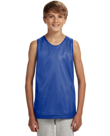 N2206 A4 Youth Reversible Mesh Tank in Royal/ white front view