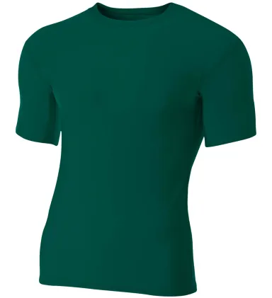 N3130 A4 Short Sleeve Compression Crew in Forest green front view