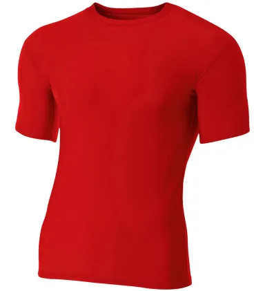 N3130 A4 Short Sleeve Compression Crew in Scarlet front view