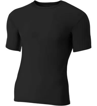 N3130 A4 Short Sleeve Compression Crew in Black front view