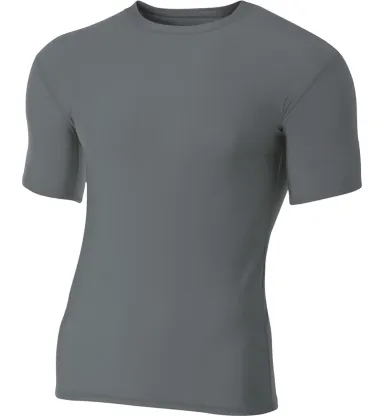 N3130 A4 Short Sleeve Compression Crew in Graphite front view