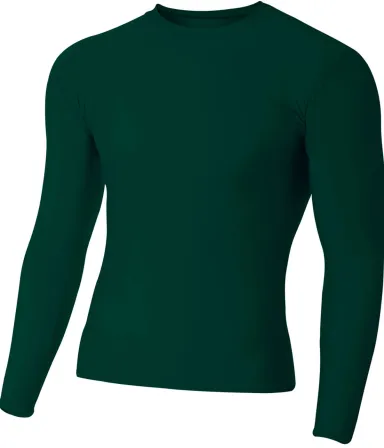 N3133 A4 Long Sleeve Compression Crew in Forest green front view