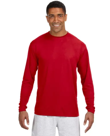 N3165 A4 Adult Cooling Performance Long Sleeve Cre in Scarlet front view