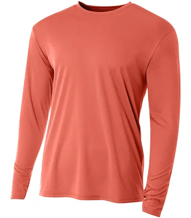 N3165 A4 Adult Cooling Performance Long Sleeve Cre in Coral front view