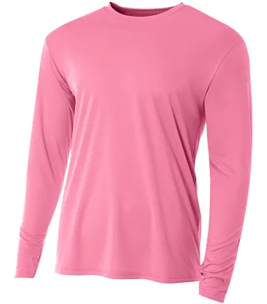 N3165 A4 Adult Cooling Performance Long Sleeve Cre in Pink front view