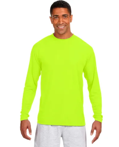 N3165 A4 Adult Cooling Performance Long Sleeve Cre in Safety yellow front view