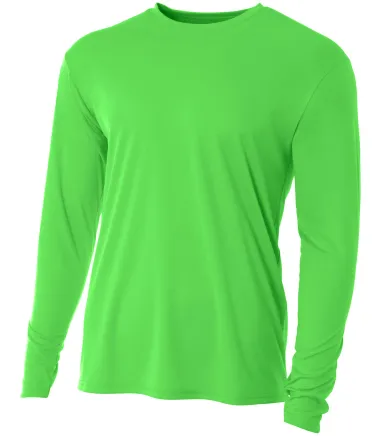 N3165 A4 Adult Cooling Performance Long Sleeve Cre in Safety green front view