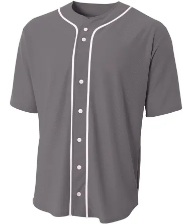 N4184 A4 Adult Short Sleeve Full Button Baseball T in Graphite front view