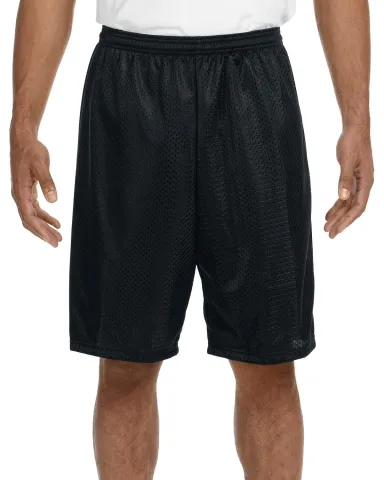 N5296 A4 Adult Lined Tricot Mesh Shorts in Black front view